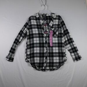 GAP Shirt Womens Small Black White Plaid Flannel Relaxed Fit Long Sleeve Cotton